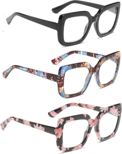 Miniatura 4 de Gafas de lectura para mujer, paquete de 3 lentes de lectura Oprah de gran tamaño para mujer, lentes cuadrados con bisagra de resorte L05