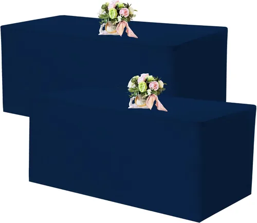 Miniatura 11 de Paquete de 2 manteles ajustables de 48 x 30 pulgadas, manteles rectangulares para mesas de 4 pies, mantel de tela de poliéster lavable para fiestas