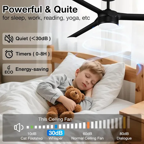 Miniatura 7 de cumilo Ventiladores de techo inteligentes de 52 pulgadas con luz y control remoto, luces LED regulables, motor de CC silencioso, control a través