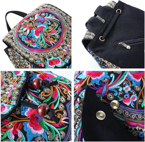 Miniatura 8 de Goodhan - Mochila de viaje para mujer, diseño clásico de bordado étnico