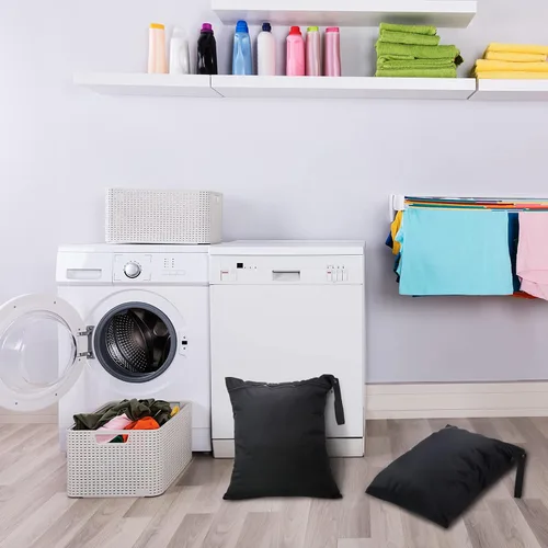 Miniatura 5 de Shappy 2 piezas de bolsa grande de lavandería para viajes, lavable, impermeable, para ropa sucia húmeda y seca, para baño y ejercicio (negro sólido)