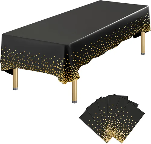 Miniatura 14 de Paquete de 4 manteles de plástico desechables azules y dorados para mesa rectangular, manteles desechables de 54 x 108 pulgadas, manteles