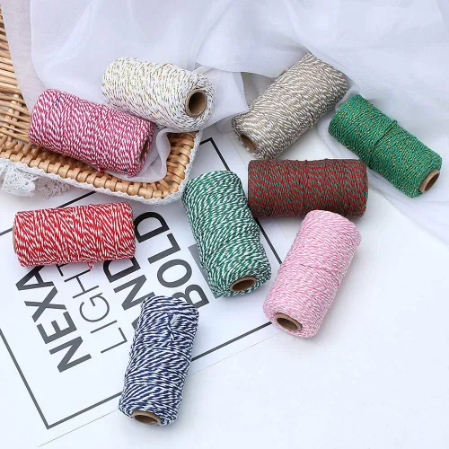 Miniatura 4 de AKOAK Cordel para panaderos, 1 rollo de cuerda de algodón de 109 yardas para envolver regalos, manualidades y decoración (verde + dorado)