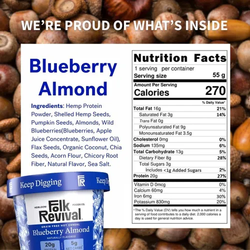 Miniatura 3 de Folk Revival Blueberry Almond Keto Instant 'Oatmeal' – 0.71 oz de proteína, 0.71 oz de carbohidratos netos, alto en fibra, sin OMG, sin gluten