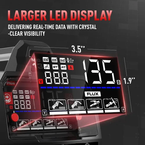 Miniatura 7 de ANDELI Soldador MIG 135A 110V/220V, PULSE Flux Core MIG/Lift Tig/Stick Máquina de soldadura MIG sin gas 3 en 1 con sinergia, pantalla LED grande