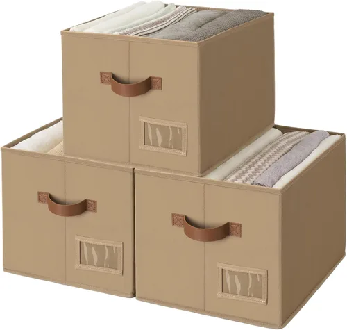 Miniatura 15 de GRANNY SAYS Contenedores de tela para almacenamiento, contenedores de armario para estantes, canasta de almacenamiento con asas, cajas de Gris ceniza