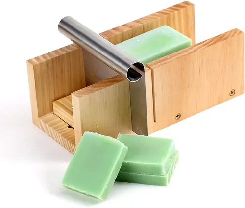 Miniatura 4 de Juego de herramientas de corte de jabón, molde de madera para cortar pan + 2 piezas de cortador de acero inoxidable recto ondulado A0065-2