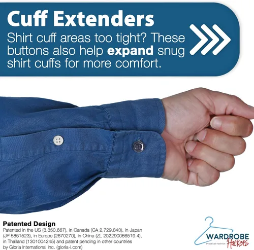 Miniatura 8 de Wardrobe Hackers Collar Extenders for Mens Shirts (Soft Elastic) Tight Neck Collar Relief - Expander Buttons for Dress Shirts