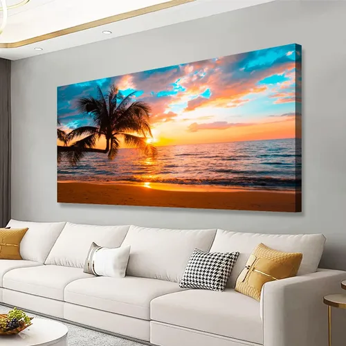 Miniatura 28 de Cuadros en Lienzo de Puesta de Sol en la Playa Arte de Pared para Sala de Estar Dormitorio Decoración de Pared, Impresiones de Arte de Pared