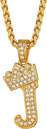 Richsteel Collar con inicial para hombre, chapado en oro de 18 quilates, corona brillante con circonita cúbica, monograma, colgante para mujer,
