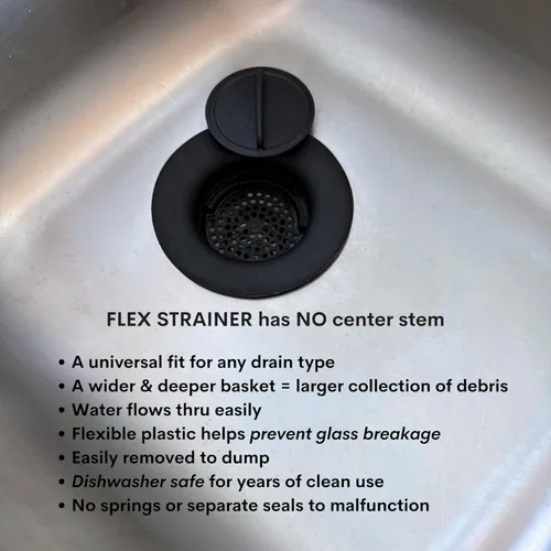 Miniatura 3 de Flex Strainer® Colador de drenaje de fregadero con tapón opcional, sin vástago central, se adapta a desagües y desechos de fregadero estándar de 3½