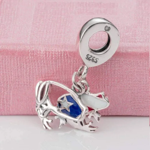 Miniatura 4 de Dije colgante de plata de ley 925 con cuerno italiano, bandera de Puerto Rico, cinta de cáncer de sobreviviente, bruja de Halloween, huella de pata