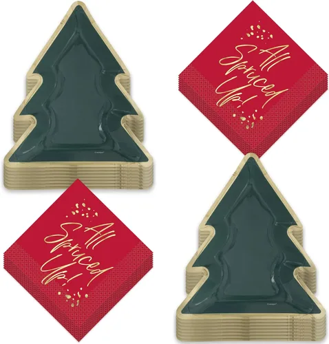 Miniatura 17 de Suministros para fiestas navideñas - Platos de postre de papel, servilletas para bebidas y tenedores de aldea navideña de invierno (para 16 personas)