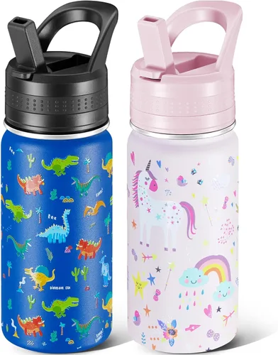 Miniatura 9 de 14 Oz Kids Water Bottle, Stainless Steel Water Bottle with Straws, Leak-Proof, BPA-Free, Insulated Water Bottles for School Boys & Girls Black