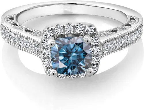 Miniatura 82 de Gem Stone King Anillo de compromiso de plata de ley 925 de 0.236 in con piedra natal y zafiro blanco creado con acento Anillo de compromiso