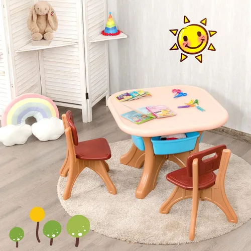 Miniatura 7 de HONEY JOY Juego de mesa y silla para niños, mesa de actividades de plástico para niños y 2 sillas con contenedores de almacenamiento, juego