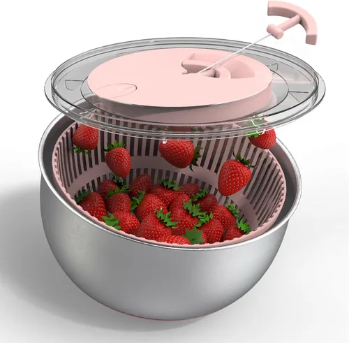 Miniatura 9 de COOK WITH COLOR Lavadora de lechugas y secadora de verduras para una fácil preparación de ensaladas, base antideslizante con mango de tracción, Rosa