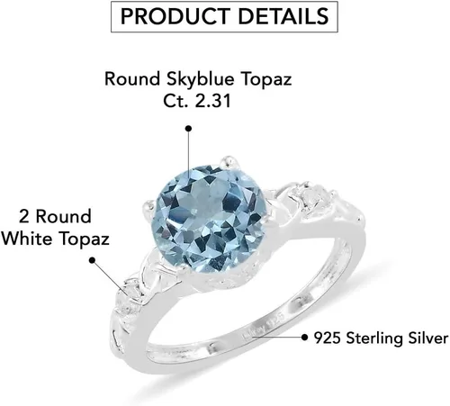 Miniatura 4 de Compra hermosos anillos de compromiso LC para mujer, piedra de topacio azul, plata de ley 925, piedra natal de amor, Metal, Topacio