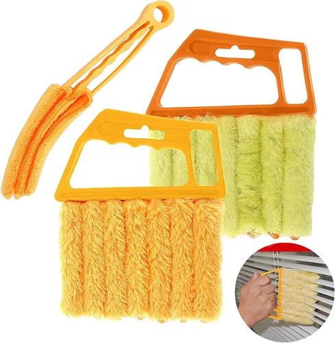 Mwellewm 2 piezas veneciano limpiador de polvo de 7 dedos y 1 cepillo limpiador de ventana para persianas de mano, persianas venecianas, cepillo