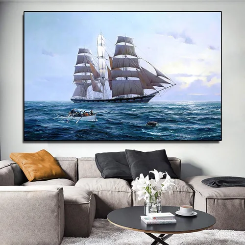 Miniatura 2 de cuadro sobre lienzo, cartel moderno paisaje marino velero navegando en el mar, cuadro de arte de pared de lienzo para sala de estar decoración