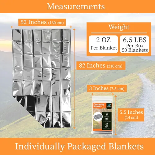 Miniatura 2 de Winterlace Paquete de 50 mantas de emergencia (52 x 82 pulgadas) termales de Mylar para supervivencia, rescate y campamento, reflectantes (50)