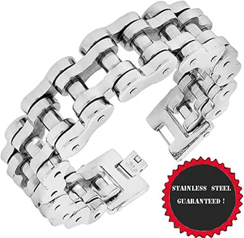 Miniatura 2 de Pulsera de cadena de eslabones para hombre, acero inoxidable, plata, 0.748 in de ancho
