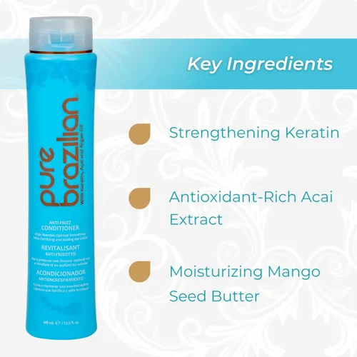 Miniatura 3 de PURE BRAZILIAN Acondicionador diario antiencrespamiento con queratina y acai, complejo suavizante y fortalecedor para cabello más brillante sin