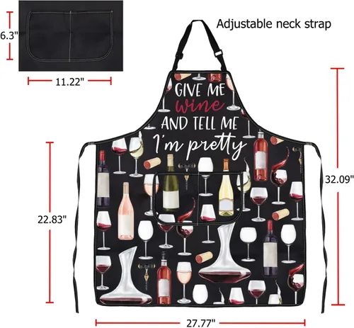 Miniatura 2 de FUSTMW Delantales de vino con bolsillos para cocinar vino, cocina, chef y barbacoa