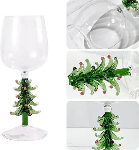 Miniatura 5 de Vaso de vidrio 3D con figura de árbol de Navidad en el interior, sin tallo, para vino, agua, leche, copa de vidrio, copa de árbol de Navidad