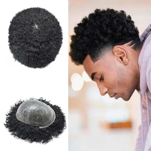 Miniatura 10 de LYRICAL HAIR Unidades de cabello para hombres negros, piel fina, afro, tupé, rizado, afroestadounidense, piezas de cabello humano 360, sistemas