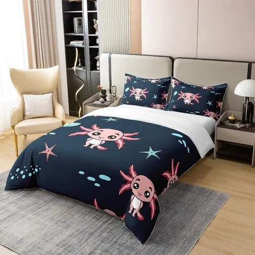 Miniatura 2 de Axolotl Funda de Edredón de Algodón 100% Tamaño Full Lindo Juego de Ropa de Cama de Axolotl Funda de Edredón Kawaii Funda de Edredón de Animales
