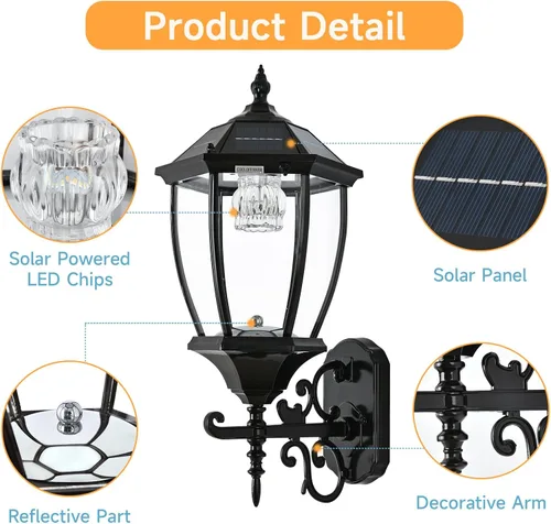 Miniatura 5 de Farol solar de pared para exteriores, luz solar inalámbrica de montaje en pared del atardecer al amanecer, 21 pulgadas, grande, lámpara LED de pared