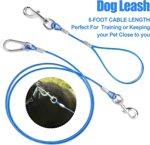 Miniatura 4 de Correa para perro a prueba de mordidas, cable de amarre de 5 pies con asa de correas cortas desmontables para perros, cable trenzado no masticable