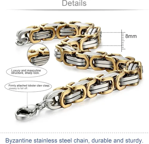 Miniatura 2 de Jstyle Collar de cadena de acero inoxidable para hombre Pulsera bizantina para hombre Juego de joyas para hombre de 85 pulgadas y 2224 pulgadas