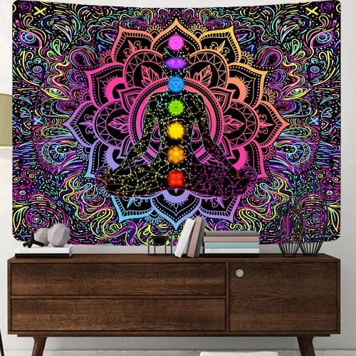 Miniatura 9 de Tapiz espiritual de mandala bohemio de siete chakras, para colgar en la pared psicodélico para yoga, meditación, estudio bohemio, dormitorio, sala