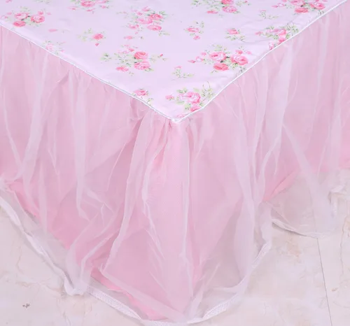 Miniatura 2 de LELVA Faldas de cama con volantes de polvo, tamaño individual, con volantes de encaje y plataforma, 18 pulgadas de profundidad, algodón floral, Rosa