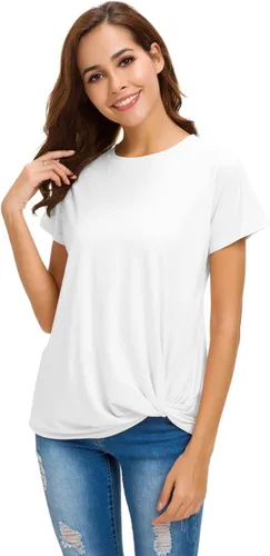 Miniatura 6 de Moqueen - Camiseta holgada para mujer de manga corta con nudo frontal, de algodón, informal