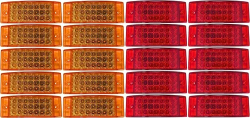 All Star Truck Parts 10 luces de señalización lateral ámbar + 10 luces de señalización lateral rojas de 15.24 cm, 21 LED, rectangulares, 12V, para