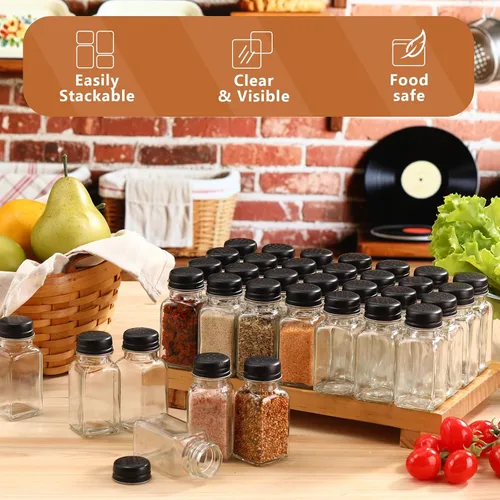 Miniatura 5 de Bokon Juego de 48 cocteleros de vidrio para sal con tapas de acero inoxidable de 2.7 oz, coctelero pequeño para especias para cocina, restaurantes