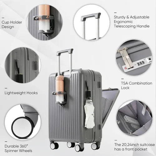 Miniatura 33 de Merax Juego de equipaje rígido ABS expandible de 3 piezas con rueda giratoria Maleta TSA Lock Suit Case, Negro -, Juego de 2 piezas, Equipaje