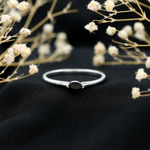 Miniatura 11 de Anillo de promesa de ónix negro natural certificado, calidad AAA, anillo de ónix East West, anillo de Pinky para mujer, listo para regalar