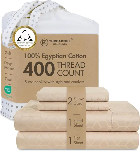 Miniatura 31 de Threadmill - Juego de sábanas de algodón egipcio para cama tamaño King Juego de sábanas de cama King 100% de algodón egipcio certificado Sábanas