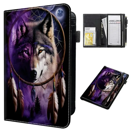 Miniatura 12 de Cartera de cuero para camarera, con cremallera y soporte para libro de cheques, bolsillo para dinero, organizador personal para delantales, estrella
