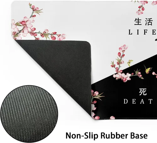 Miniatura 4 de Alfombrilla de mouse XXL para juegos grande, color rosa Sakura Death Life, alfombrilla de escritorio extendida, base de goma antideslizante de 35.4