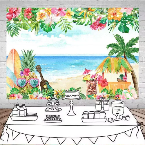 Miniatura 2 de Mocsicka Fondo de playa tropical de verano con temática hawaiana Aloha para cumpleaños, baby shower, fiesta, decoración de fondo para fiestas