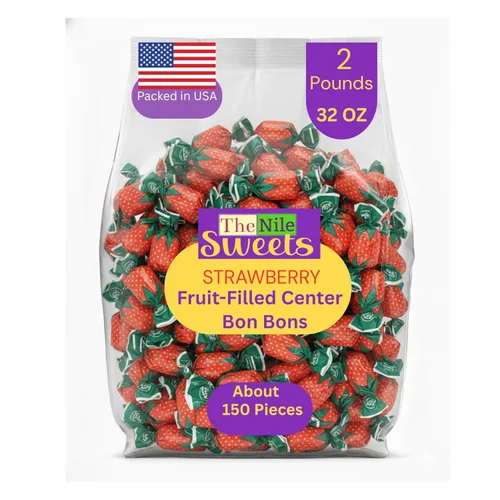 Arcor Strawberry Bon Bons by The Nile Sweets | 2 libras de caramelo duro relleno de fresa | Bon Bons envueltos individualmente | Dulces