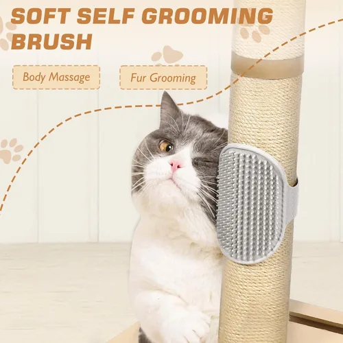 Miniatura 5 de Árbol pequeño para gatos de 27 pulgadas con pista de bolas de 3 niveles y poste rascador de yute, torre de gatito que ahorra espacio para mascotas