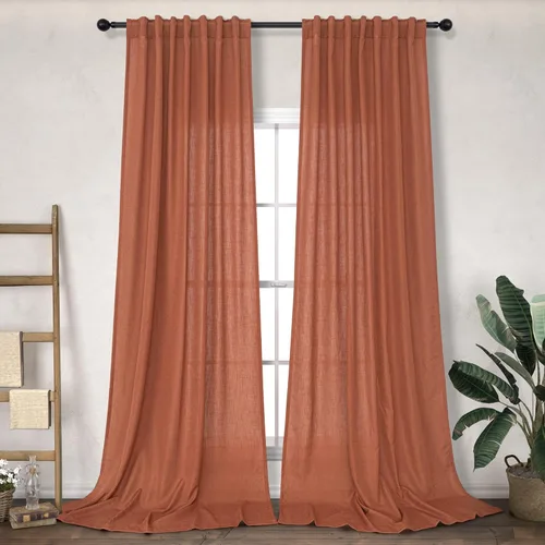 Miniatura 16 de Cortinas Largas de Lino de Lino 108 Pulgadas de Longitud para Sala de Estar 2 Paneles Bolsillo de Pestaña Trasera Cortinas Grandes para Ventana Saco