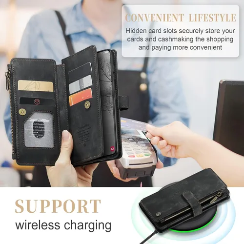 Miniatura 3 de UEEBAI Funda tipo cartera para Samsung Galaxy S23 5G, hecha a mano de piel sintética de alta calidad, ranuras para tarjetas, cierre magnético