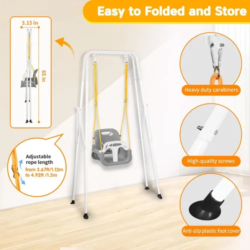 Miniatura 4 de Juego de columpios para niños pequeños, columpio 3 en 1 para patio trasero, juegos de columpios plegables para niños de 6 meses en adelante, fácil